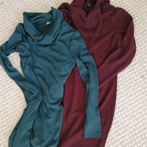 Stylish Women's Cowl Neck Sweater Duo in Teal and Burgundy